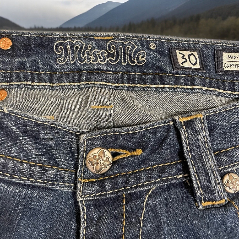 Miss Me Jeans Distressed Cuffed Skinny Women's Size 30 Midrise 32Wx28L Fresh